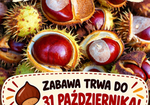 Plakat konkursu, w tle jesienne kasztany.